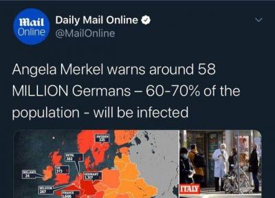 مرکل: 60 تا 70 درصد آلمانی ها به ویروس کرونا مبتلا می شوند